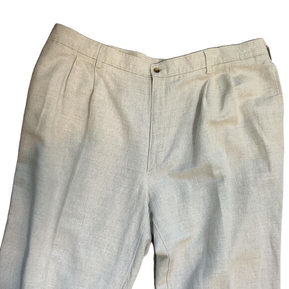 Field Gear Fawn Pleated Button Through Back Pocket Linen Preppy Dress Pants 44 - Picture 4 of 9